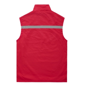 Outdoor high-visibility red safety vest with reflective silver stripes on back