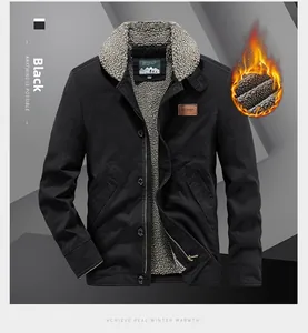 Detail of black winter N1 deck jacket showing thick gray faux fur lining and windproof zip