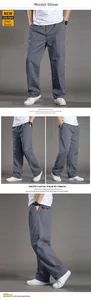 Detail view of men's iron gray casual pants with elastic waist and straight-leg fit