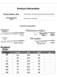 Size chart showing M to 5XL for the multi-pocket nylon outdoor photography vest