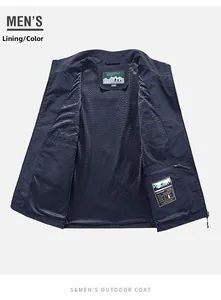 Detail of blue outdoor vest showing breathable mesh lining and secure inner zip pocket