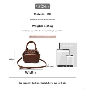 Size chart showing retro PU crossbody bag dimensions of 15cm height and 20cm width