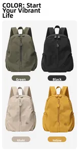 Collage of four stylish backpacks in green, black, khaki, and yellow nylon fabric