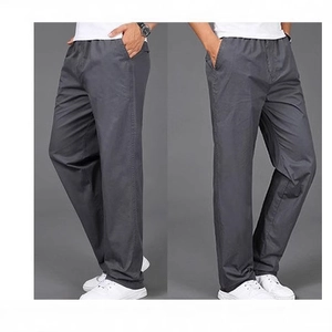 Men's casual grey cargo pants in straight fit with elastic waist and relaxed style