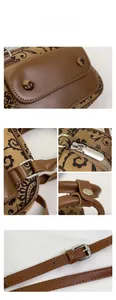 Detail view of floral canvas bag showing magnetic closure, smooth zipper, and D-ring