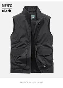 Detail view of the breathable mesh lining and stand collar on the black utility vest