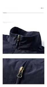 Détail du col montant et de la fermeture éclair sur le gilet de pêche à séchage rapide