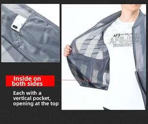 Detail view of double vertical interior pockets on grey mesh breathable vest for storage