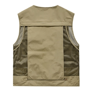 Back view of khaki quick-dry mesh vest for fishing and outdoor photography activities