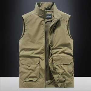 Gilet de Pêche en Plein Air Léger à Poches Multiples pour Hommes Séchage Rapide Respirant Doublure en Maille Gilet Tactique