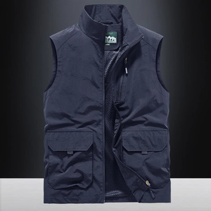 Gilet de pêche à séchage rapide bleu marine avec multi-poches et doublure maille