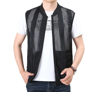 Men's lightweight black mesh vest with zipper and breathable fabric for summer