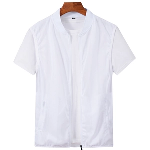 Men's summer breathable white mesh vest and t-shirt set with stylish stand collar