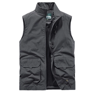 Gilet de pêche extérieur gris foncé pour homme à poches multiples et doublure en maille