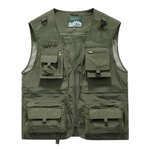Gilet de pêche vert armée à poches multiples en nylon à séchage rapide pour photo