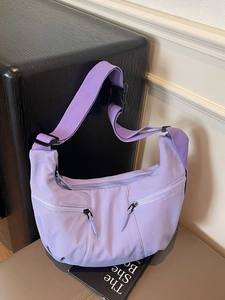 Women Lightweight Hobo Shoulder Bag Minimalist Dumpling Crossbody Bag Fabric Solid Color Large Capacity Commuter Bag