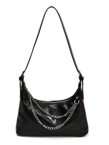 Chic black hobo bag with silver chain detail and adjustable strap for women
