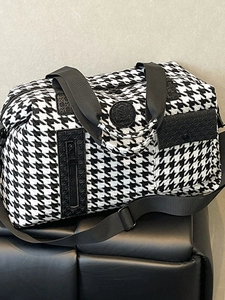 Large Capacity Houndstooth Travel Bag Women Retro Crossbody Fitness Duffel Bag Casual Polyester Handbag For Gym Short Trip