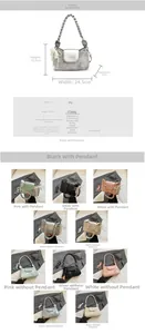 Detailed size chart for women PU leather crossbody bag with dimensions and multi-color options
