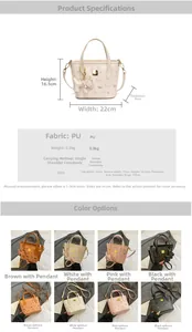 Detaillierte Größentabelle und Spezifikationen für die Bär-Print PU-Leder Eimertasche