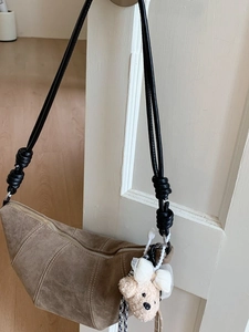 Sac Bandoulière Vintage en Suède Forme Dumpling pour Femme Sac à Épaule Décontracté Couleur Unie Croissant Avec Bandoulière Nouée