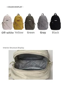 Detailed internal structure and color options of the casual nylon crossbody backpack