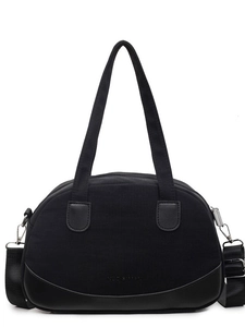 Versatile black canvas shell shoulder bag with adjustable strap and embossed logo detail