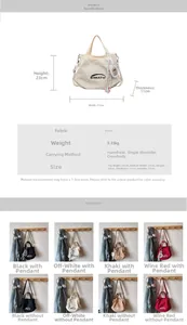Detailed size chart and multi-color options for the canvas bucket bag with dimensions