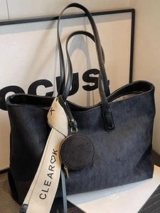 Large Capacity Flannel Tote Bag For Women Quilted Suede Touch Shoulder Bag With Round Coin Purse Casual Work Commute Handbag