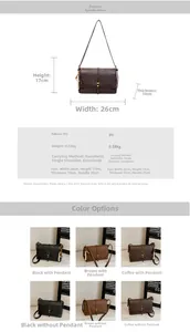 Tableau des tailles détaillé et options de couleurs pour le sac vintage en cuir PU