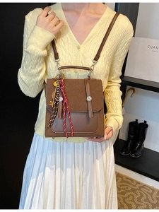 Vintage brown leather backpack and handbag for women featuring a retro chic patchwork design