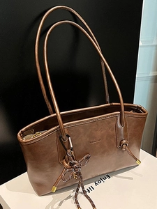 Borsa Tote da Donna in Pelle PU Vintage Grande Capacità Tinta Unita Borsa a Tracolla Con Ciondolo a Nappa Intrecciata per Pendolari