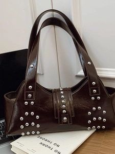 Vintage Rivet Motorcycle Shoulder Bag Large Capacity PU Leather Underarm Bag Y2K Punk Metallic Decoration Handbag Gift