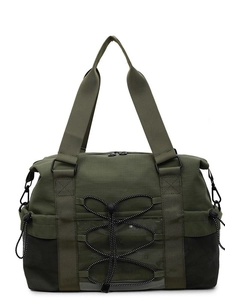 Grand sac de voyage vert olive avec cordons élastiques et sangles en nylon