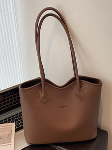 Sac Fourre-tout de Grande Capacité pour Femmes Texture Litchi Cuir PU Mode Décontracté Sac à Bandoulière Travail Shopping