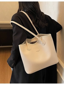 Sac cabas minimaliste en cuir grainé crème avec gaufrage Fashion Trend pour femme