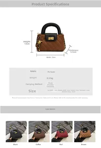 Detailed size chart and dimensions for the quilted crossbody bag with chain strap