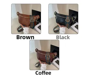 Detailed view of retro PU leather dumpling bags with vintage ethnic patterned straps