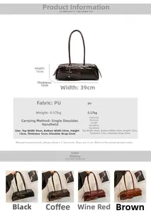 Detailed dimensions and four-color comparison of the rectangular glossy PU baguette bag