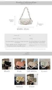 Tableau des tailles de sac nuage plissé montrant dimensions et sangle perlée détail