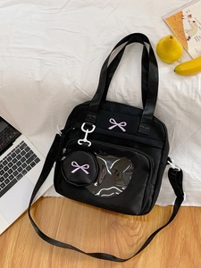 Women Large Capacity Ita Bag Transparent PVC Heart Window Tote Bag Japanese School Style Nylon Shoulder Crossbody Bag With Mini Coin Purse
