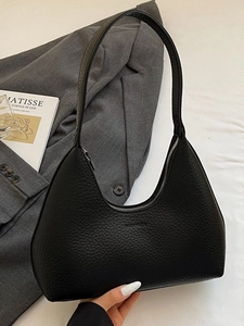 Women Fashion Litchi Pattern PU Leather Hobo Bag Minimalist Solid Color Underarm Shoulder Bag With Zipper Closure Casual Daily Tote Bag