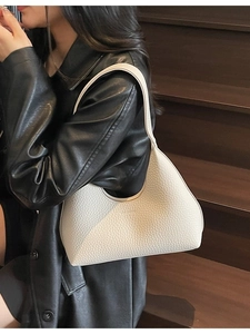 Chic white lychee pattern leather hobo shoulder bag with wide strap for women