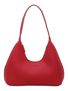 Red lychee pattern leather hobo bag with minimalist half-moon shape and shoulder strap