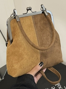 Sac Bandoulière Vintage en Cuir PU pour Femmes Sac à Main Retro avec Fermoir Kiss Lock et Patchwork Sac Épaule