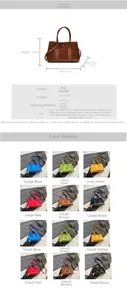 Detailed size guide and multi-color chart for PU suede shoulder tote bag options