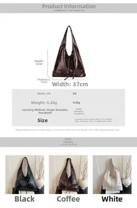 Size guide for large PU leather hobo tote showing dimensions 37x29x10cm and colors