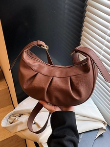 Sac Hobo Demi-Lune en Cuir PU Vintage Plissé pour Femmes Décontracté Navettage Fermeture Éclair Bandoulière Sac à Main