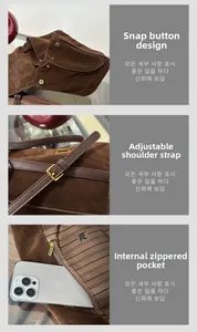 Details der Wildledertasche mit Magnetverschluss und verstellbarem Riemen