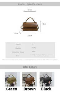 Detailed size specifications and material chart for vintage structured crossbody bag
